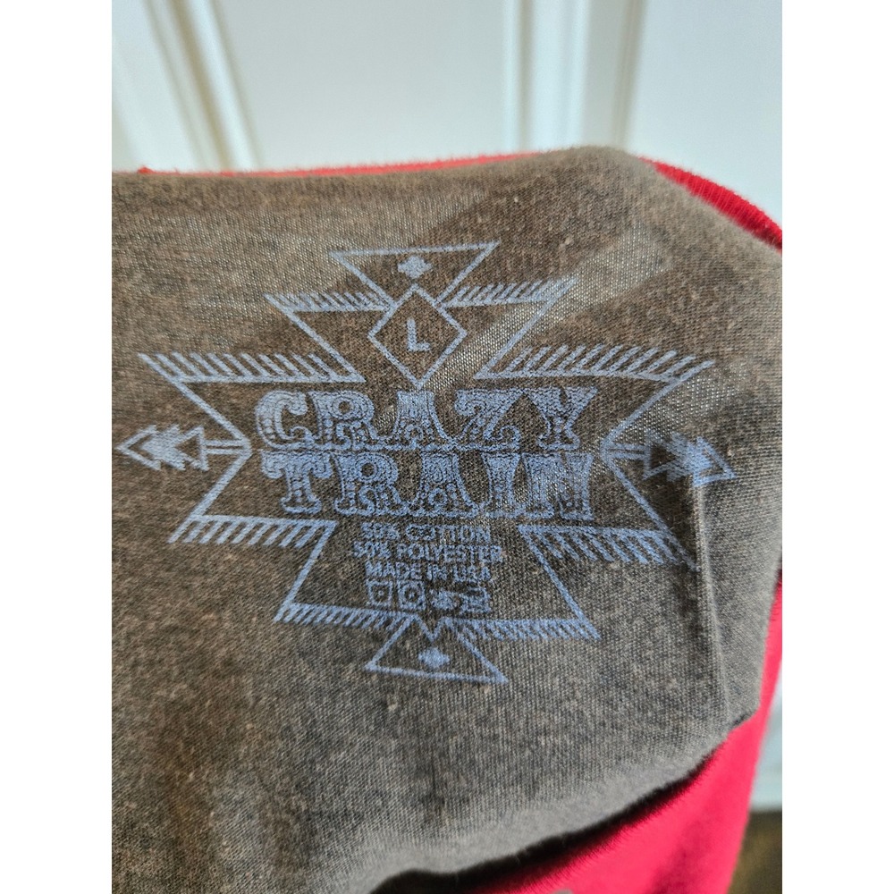 Crazy Train Womens Cow Graphic Raglan Tee Brown Red 3/4 Sleeve Large Made in USA - Picture 4 of 6